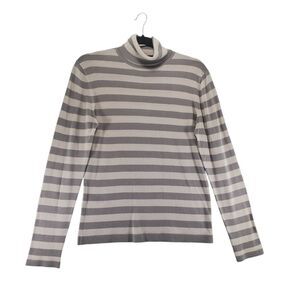 sz 42 Purotatto Silk Cashmere Knit Turtleneck Stripes Italy Italian Taupe Cream